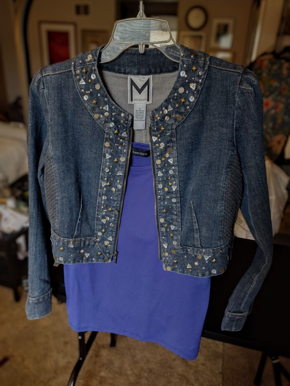 NWT M by Marc Bouwer Embellished Cropped Denim Jacket QVC Size 6-8